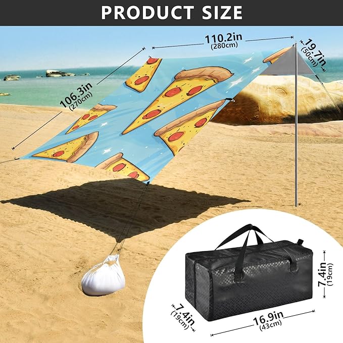 ALAZA Pizza Star Beach Tent Sun Shelter Portable Canopy Sunshade for Outdoor Camping Picnics Backyard Fun 10x9 ft