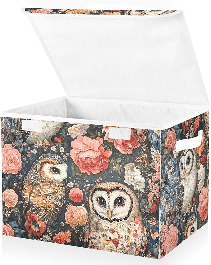 Storage Cube with Lid Art Owls Print 16.5×12.6×11.8 IN 1 Pack Collapsible Large Capacity Foldable Storage Basket Bin Organizer