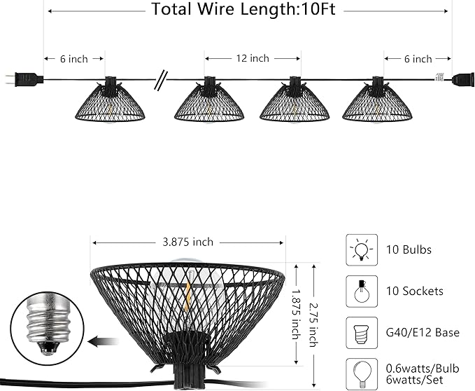 SAFAVIEH Lighting Collection Junia Black 10-Foot LED Outdoor String Lights
