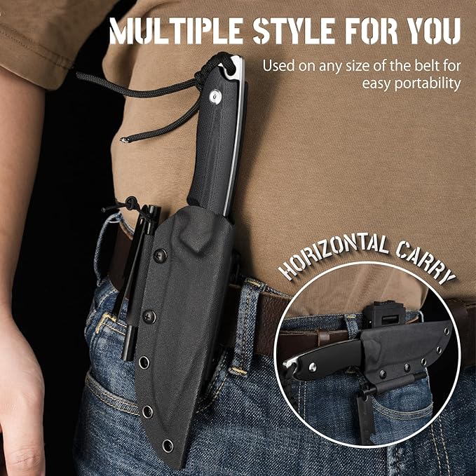 NedFoss Survival Knife with Fire Starter and Kydex Sheath 9.25 Full Tang Fixed Blade Camping Knife with Sheath Horizontal &amp Vertical Bushcraft Knife with G10 Handle for Outdoor Hunting Fishin