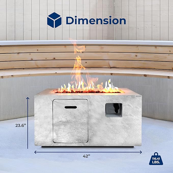 SereneLife Fire Pit Table 50000 BTU Propane Gas Fire Pit with Adjustable Flame Stainless Steel Burner Weather-Resistant Build Easy Propane Tank Access and Elegant Lava Rocks for Patio or Backyard