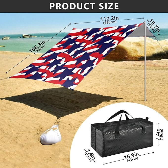 xigua Star Beach Tent Sun Shelter with Carrying Bag - Silver Coated Oxford Fabric Beach Canopy for Beach Camping Fishing - Includes Windproof Ropes Sandbags &amp Stakes