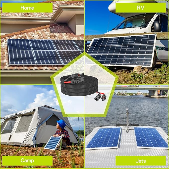 33Ft 10AWG Solar Cable Extension with Protection Cover Solar Wire with Tool-Free Solar Connectors IP68 Waterproof PV Cable Solar Panel Extension Cable 10Gauge for Home Boat RV Solar Panels(33ft)