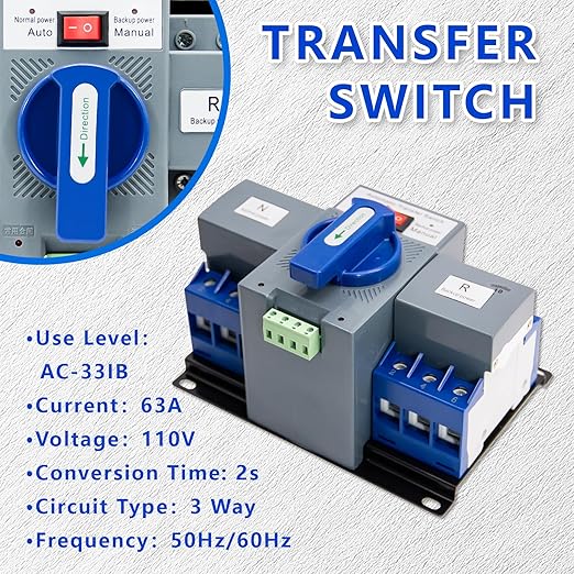110V Dual Power Automatic Transfer Switch 3P 63A Generator Changeover Switch ATS 50Hz/60Hz