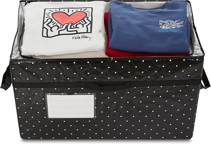 2 Pack - Pop N Pak Collapsible Storage Box Black 70 Quart Capacity 26x14x16 Inches Folding Design (Polka Dots)