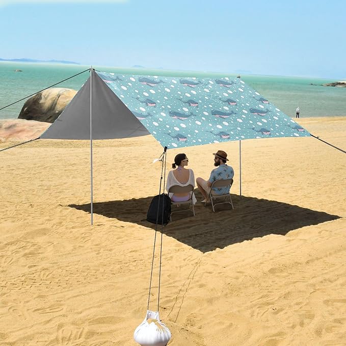ALAZA Whale Bubble Beach Tent Sun Shelter UPF50+ Protection Beach Shade Canopy w/ 4 Sandbags for Outdoor Camping Fishing Backyard Fun Picnic 10x9 ft