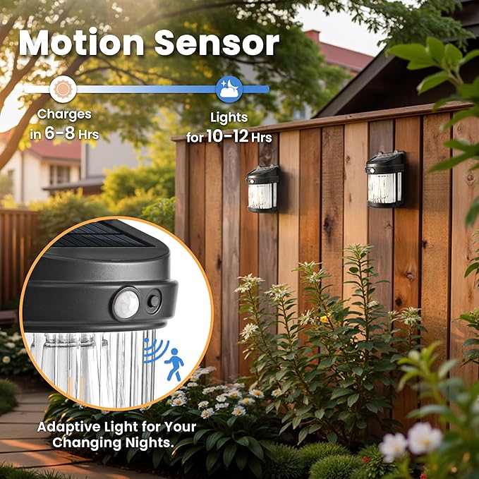 PEVOROS Solar Fence Lights 8 Pack Solar Motion Fence Deck Lights Outdoor 3 Modes for Step Wall Step Shed Patio Front Door Garage (6x3.6x2.2 inch)