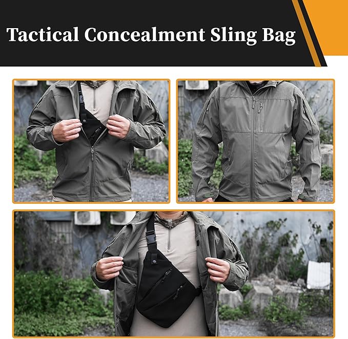 CCW Sling Bag for Concealed Carry Tactical Crossbody Sling Bag with Quick Access Compartment Low Profile Shoulder Chest Bag for Men &amp Women