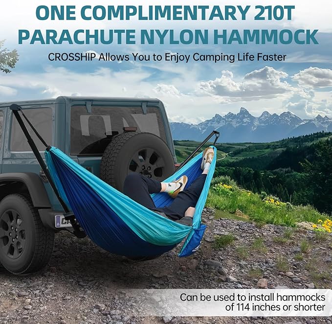 Hitch Mount Hammock Stand - Includes Parachute Nylon Hammock &amp Storage Bag - for 2'' Receiver Fits Class III &amp IV Heavy Duty Trucks for Camping Outdoor Travel (350lbs Weight Capacity)