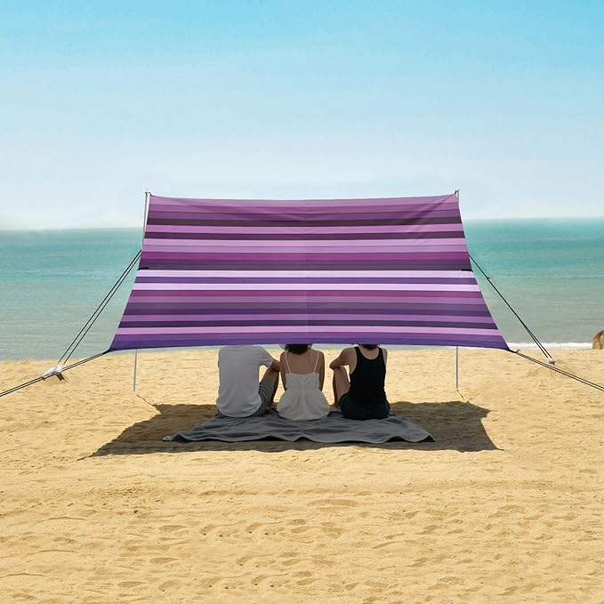 ALAZA Purple Stripes Beach Tent Sun Shelter Portable Canopy Sunshade for Outdoor Camping Picnics Backyard Fun 10x9 ft