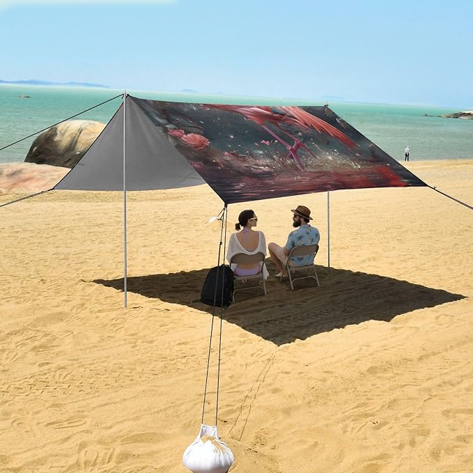 ALAZA Flamingo Red Floral Beach Tent Sun Shelter Portable Canopy Sunshade for Outdoor Camping Picnics Backyard Fun 10x9 ft