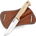 Ottoza Full Tang Bushcraft Knife with 1095 Carbon Steel Fixed Blade - Survival and Outdoor Camping Knife - Ash Wood Handle Brown Leather Sheath 403