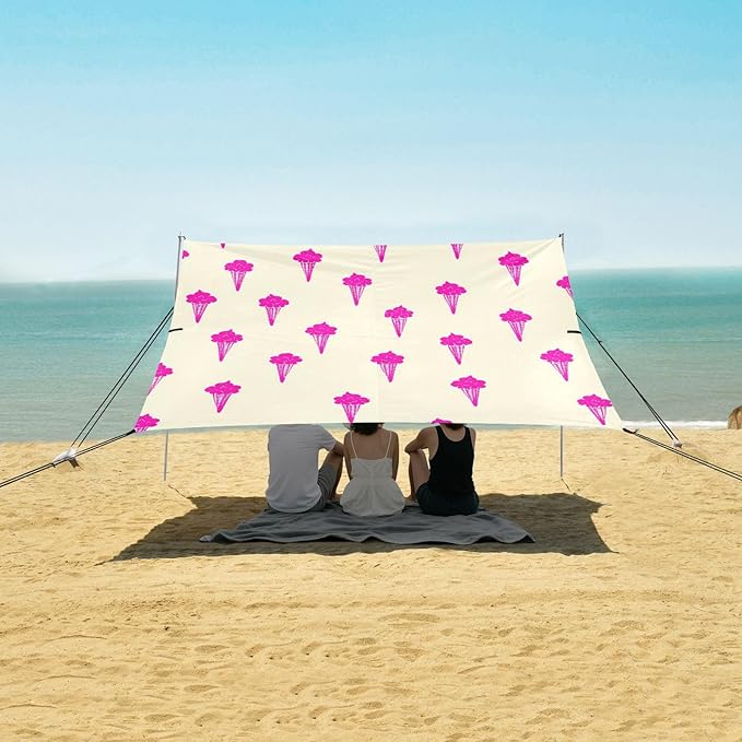 Beach Canopy with Windproof Ropes &amp Sandbags Beach Tent Sun Shade Sun Shelter for Camping Trips Fishing Backyard Fun or Picnics Ice Cream