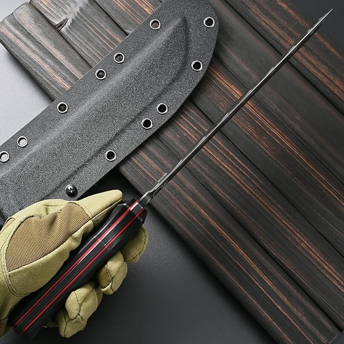 Sitivien ST25 Fixed Blade Knife AUS-10 Black Stonewashed Steel Blade G10 Handle Full Tang EDC Tool Straight Knife for Working Camping Hunting(Black)