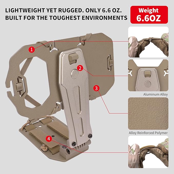 Tactical Gear Plate Carrier Vest Accessories 90° Rotating MOLLE Phone Holder for 4.7-7.8 Screens Foldable Tactical Phone Chest Mount Holder for Police &amp Airsoft Gear