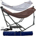 Tranquillo Combo x2 Hammocks with Stand for Outside &amp Tree Straps Heavy Duty Hammock with Stand 600lbs for Indoor Outdoor Patio Backyard x2 Hammocks for 2 Person (Combo - Brown Medium)
