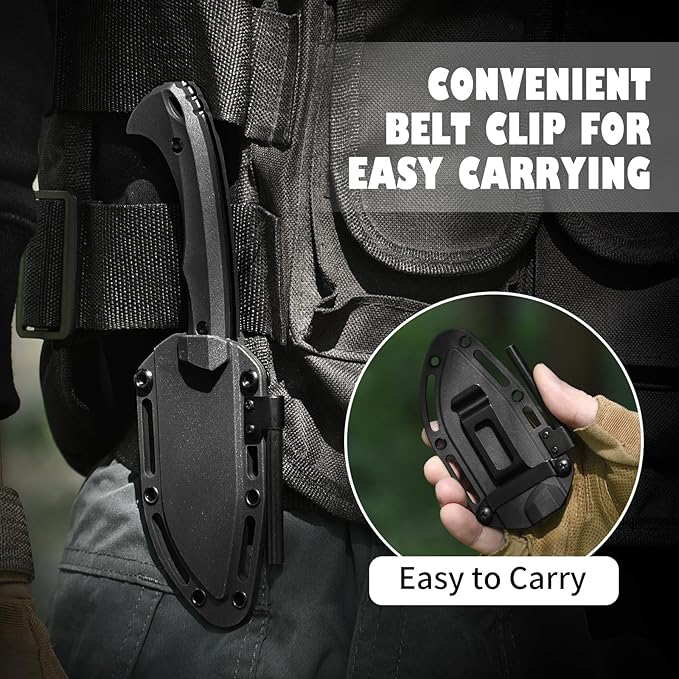 DRACHENADER 7.68 EDC Survival Knife with Fire Starter L-Y Small EDC Full Tang Fixed Blade Knife with Sheath Belt Clip Full Black
