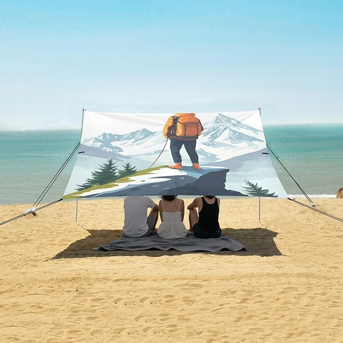 ALAZA Man Mountain Travel Beach Tent Sun Shelter UPF50+ Protection Beach Shade Canopy w/ 4 Sandbags for Outdoor Camping Fishing Backyard Fun Picnic 10x9 ft