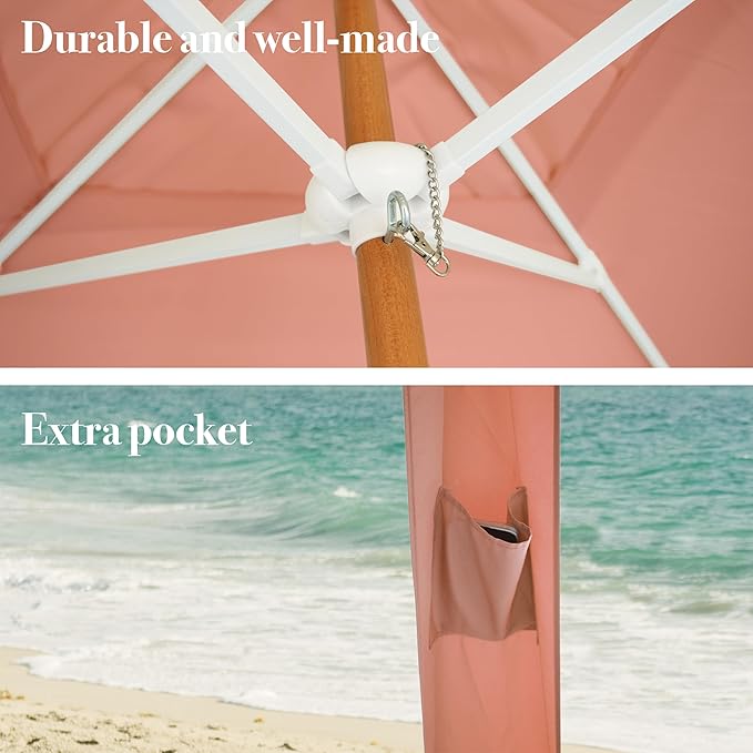 AMMSUN Beach Cabana with Fringe 6.5' x 6.5' Boho Beach Canopy with Tassels Easy Set up &amp Premium Wood Pole Cabana Tent with Sand Pockets Instant Sun Shade for Sand Garden Patio Coral Pink