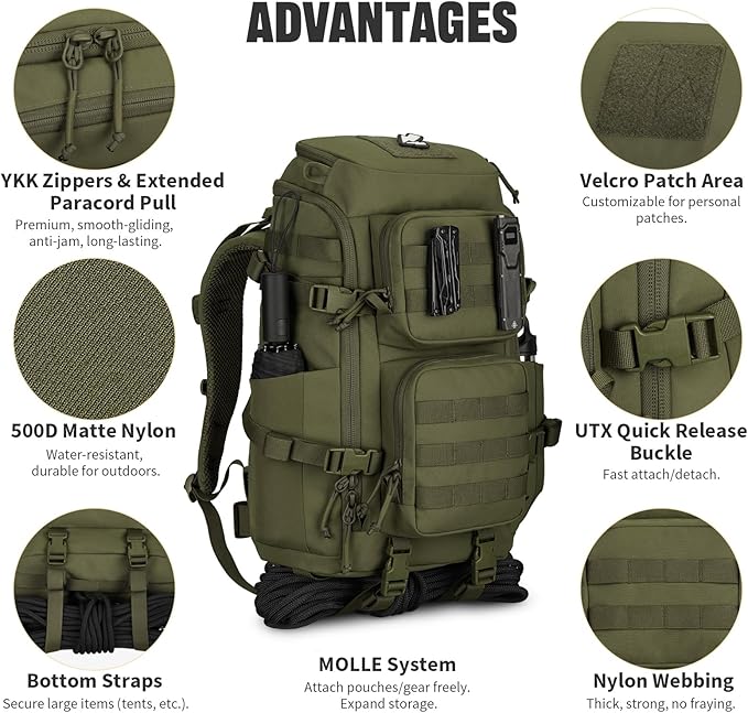 45L Tactical Backpack Military Molle Backpack with 17 Laptop Compartment Survival Large Hiking Travel Rucksack for Outdoors
