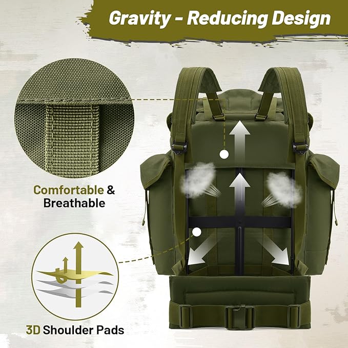 50L Military Alice Pack Army Survival Combat ALICE Rucksack Backpack for Men &amp Women for Camping Hiking Emergency Army Green