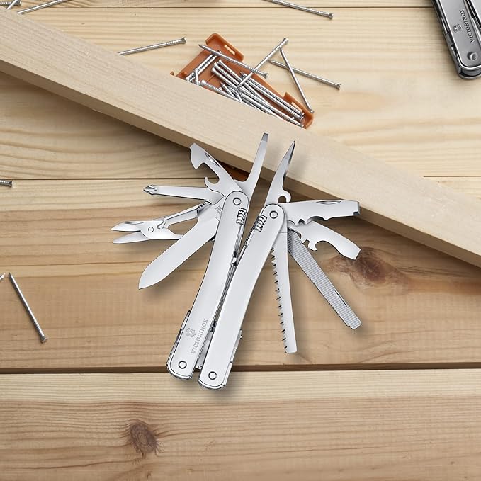 Victorinox Swiss Tool Spirit MX Swiss Army Knife 24 Function Swiss Made Multitool with Large Blade Pliers and Wire Cutter - Silver with Nylon Pouch