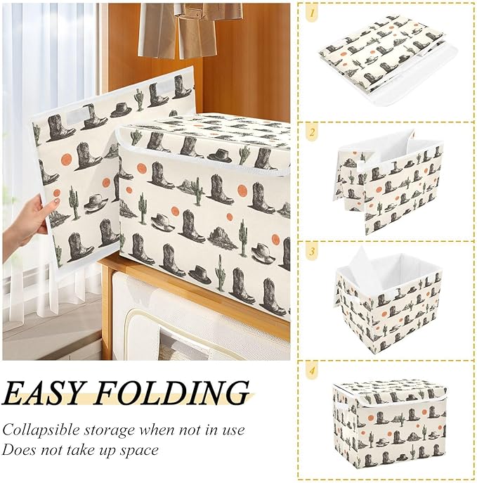 Lidded Storage Cube West Elements Print 1 Pack Collapsible Large Capacity Foldable Storage Basket Bin Organizer 16.5×12.6×11.8 in