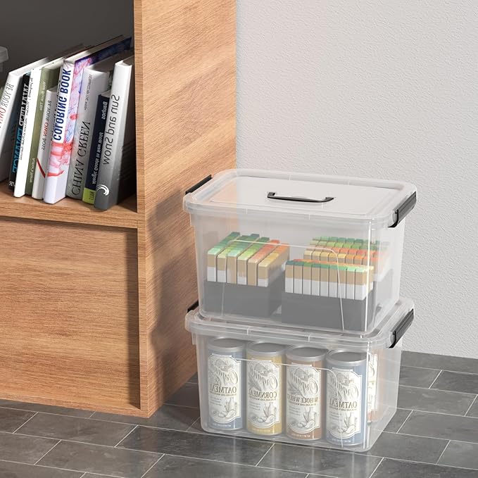 4-Pack 10 L Plastic Latching Box with Handle Clear Storage Containers Box for Organizing