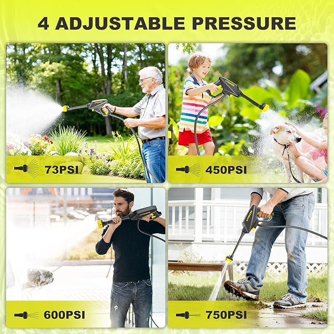 Litekon Portable Cordless Washer 2x5.0Ah Battery 4 Adjustable Model with 4.5Gal Tank 10FT Hose 6-in-1 Nozzle for Car WasherPatioCamping
