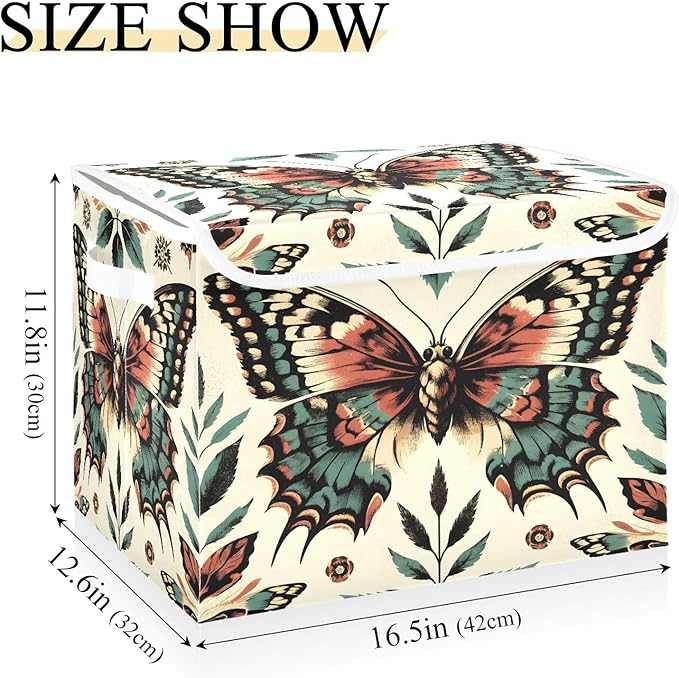 MNSRUU Containers Baskets with Lids Retro Beautiful Butterfly Foldable Storage Bins Organizer with Lid Collapsible Storage Boxes for Home Bedroom Closet Office