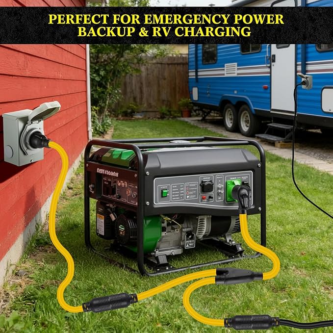 Kanayu TT-30P to L5-30R &amp L14-30R 30 Amp RV Generator Adapter Cord Compatible with NEMA 30 Amp Generator to EV/RV Charging and House Inlet Box 8/2+10/2 STW AWG ETL Listed 2.5 ft