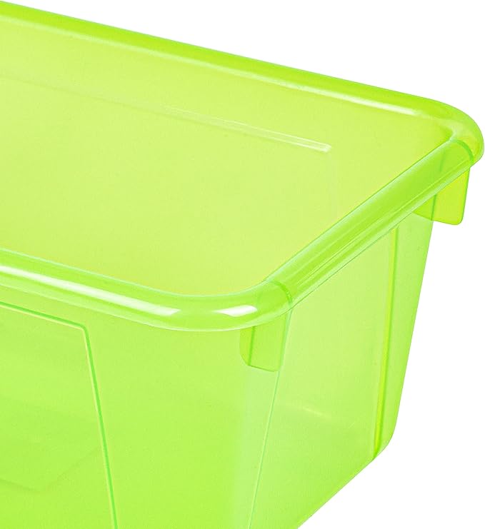 Storex Small Cubby Bins – Plastic Storage Containers for Classroom with Non-Snap Lid 12.2 x 7.8 x 5.1 inches Tint Green 5-Pack (62483A05C)