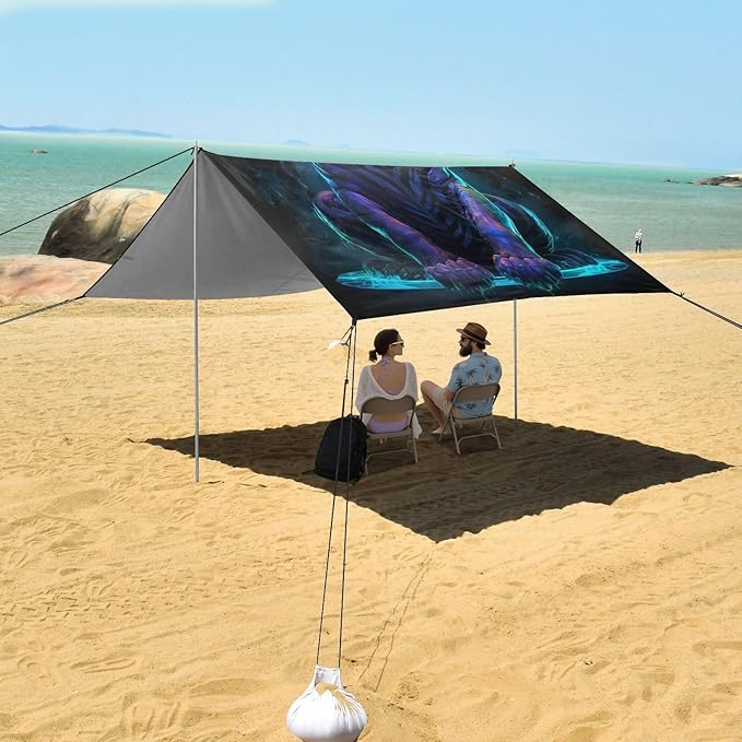ALAZA Neon Tiger Beach Tent Sun Shelter UPF50+ Protection Beach Shade Canopy w/ 4 Sandbags for Outdoor Camping Fishing Backyard Fun Picnic 10x9 ft