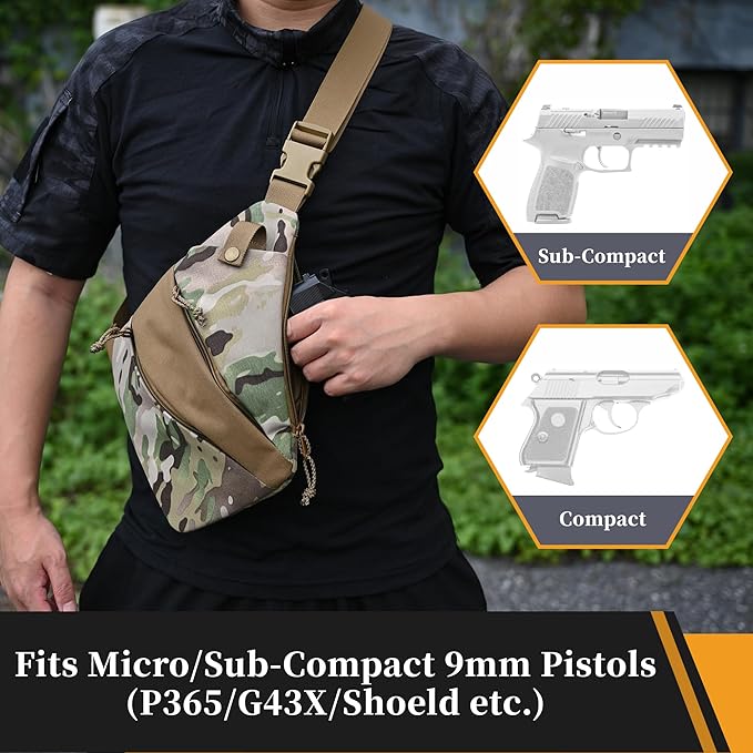 CCW Sling Bag for Concealed Carry Tactical Crossbody Sling Bag with Quick Access Compartment Low Profile Shoulder Chest Bag for Men &amp Women