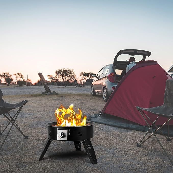 ONLYFIRE OUTDOOR LIVING Propane Fire Pit 19 with Foldable Legs Gas Firepit with Lava Rocks -Portable Smokeless Fireplace for Outside Camping Bonfire Patio Backyard RV Tailgating FP000
