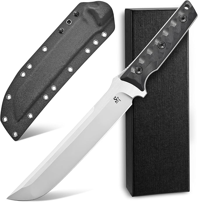 Sitivien ST25 Fixed Blade Knife AUS-10 Steel Blade G10 Handle Full Tang EDC Tool Straight Knife for Working Camping Hunting(Silver)