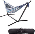 Pure Garden Double Brazilian Hammock with Stand– Woven Cotton 2-Person Outdoor Swing with Frame for Camping Backyard or Patio (Blue Stripes)