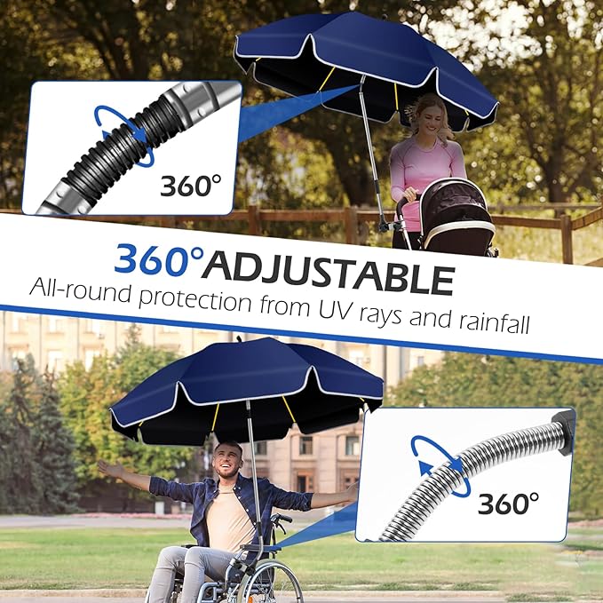 2PACK 48.8 inch Large Beach Umbrella with Clamp Sun Shade for Beach Chair360°Adjustable UV Protection Golf Umbrella with Clip for Outdoor Stroller Wheelchair Camping Chair