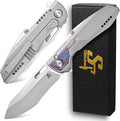 Sitivien ST275 Folding Knife M390 Steel Blade Titanium and Timascus Handle Knife with Safety Lock Frame Lock for Outdoor Camping Hiking Survival