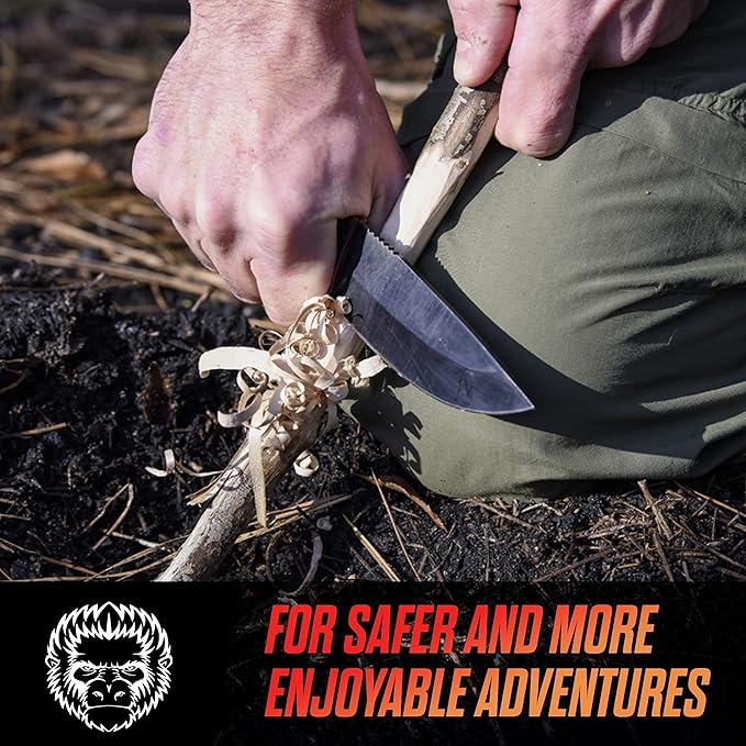 Holtzman's Gorilla Survival Bloodline Fixed Blade Knife with Sheath - Full Tang 1095 High Carbon Steel - Outdoor Bushcraft &amp Hunting Knife for Survival Gear