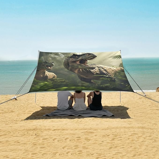 ALAZA Dinosaurs in The Forest 3D Render Illustration Beach Tent Sun Shelter Portable Canopy Sunshade for Outdoor Camping Picnics Backyard Fun 10x9 ft
