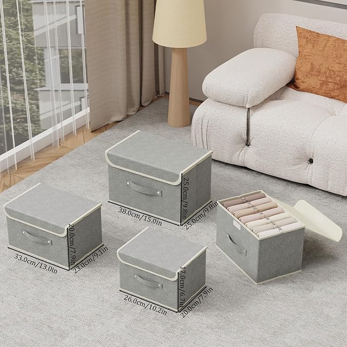 Fabric Storage Bins Cube Organizers with Flip-Top Lid and HandlesStorage Boxes for Organizing HomeOfficeand ClosetGrey5 Pack 13 X 9.1 X 7.9 in