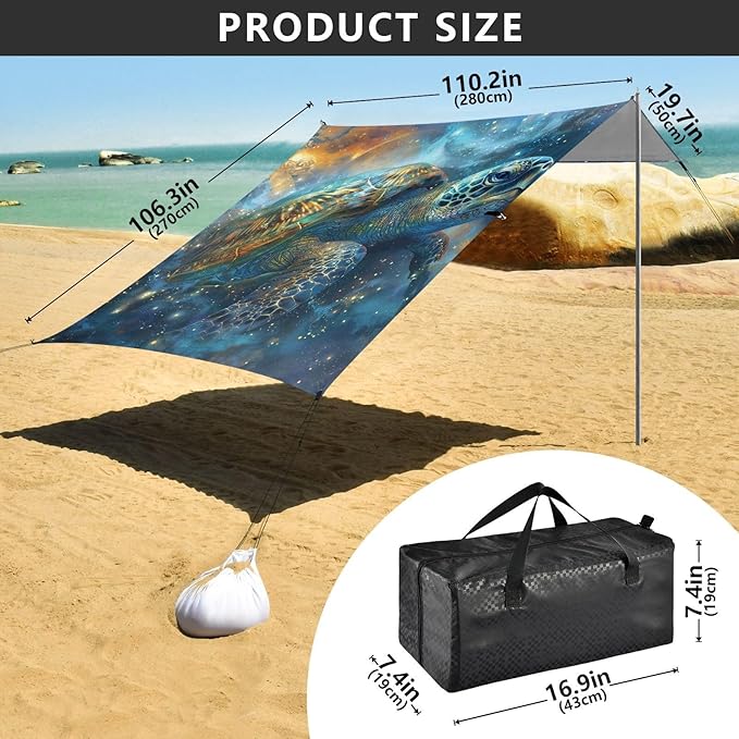 ALAZA Turtle Mystical Beach Tent Sun Shelter Portable Canopy Sunshade for Outdoor Camping Picnics Backyard Fun 10x9 ft