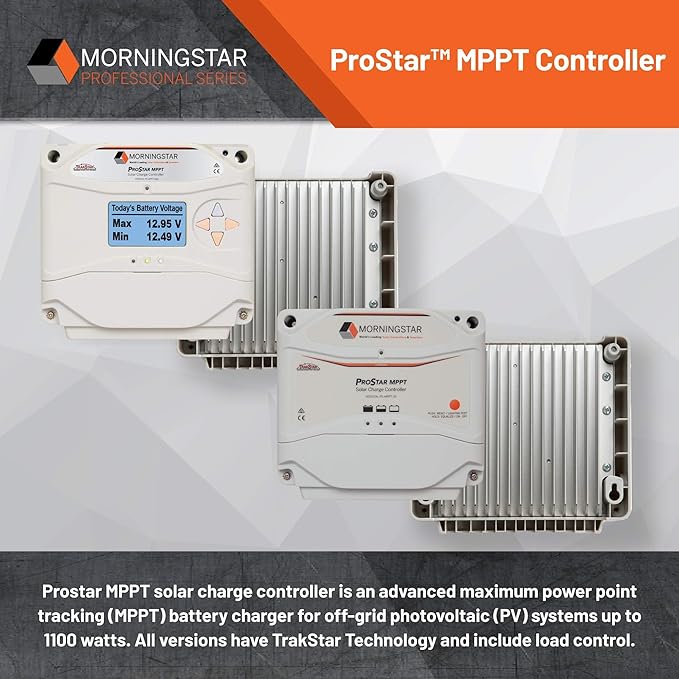 Morningstar Prostar 25A MPPT Solar Charge Controller w/ Meter (PS-MPPT-25M) - Intelligent Solar Panel Regulator Supports 12V/24V LA/Lithium Batteries LVD/Lighting Control HazLoc Rated Low Noise