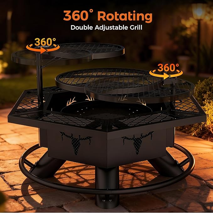 BALI OUTDOORS Fire Pit with BBQ Outdoor Fire Pit for Wood Burning Patio Firepits for Outside with Grill