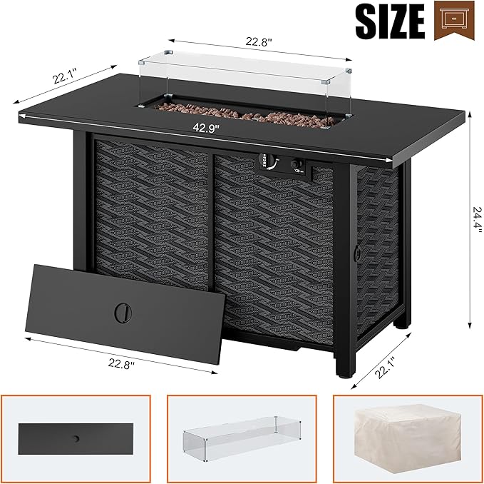Shintenchi Propane Fire Pits 43″ Outdoor Gas Fire Pit 50000 BTU Rectangle Gas Fire Pit Table with Lava Rocks 2-in-1 Fire Table with Removable Lid CSA-Certified for Outside PatioPartiesBackyard