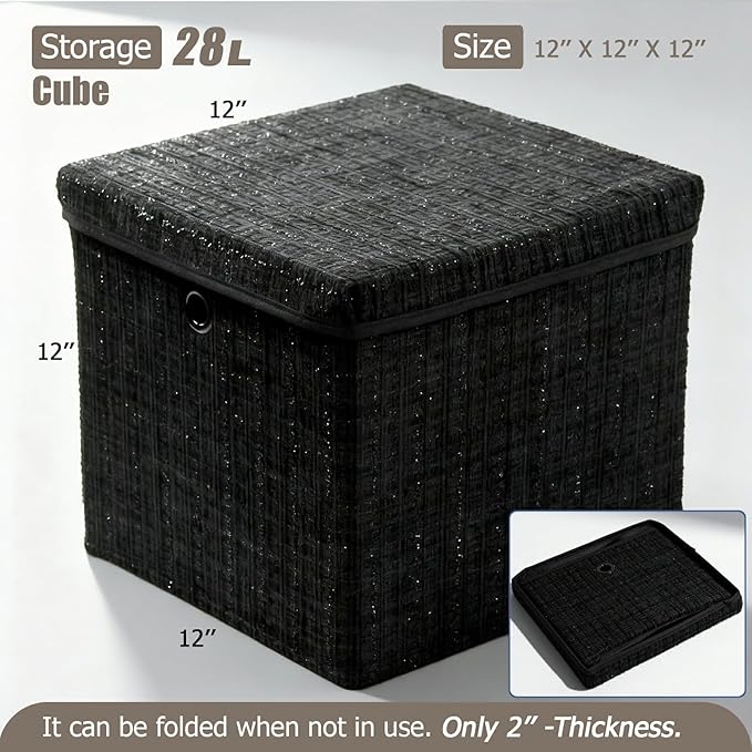 Chenille Fabric Storage Cubes with Lids Foldable Collapsible Storage Bins Sturdy Cube Organizers for Clothes Toys Blankets Bedroom Closet Shelf Home Organization
