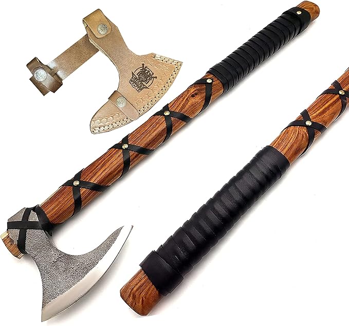 SHINY CRAFTS® Handcrafted Viking Axe – Engraved Nordic Blade with Wooden Handle Unique Gift for Men Collectors Cosplay and Medieval Decor (Brown-SCA-15)