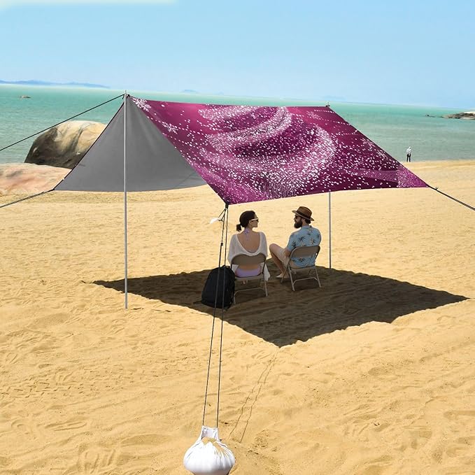 ALAZA Purple Christmas Tree Beach Tent Sun Shelter Portable Canopy Sunshade for Outdoor Camping Picnics Backyard Fun 10x9 ft