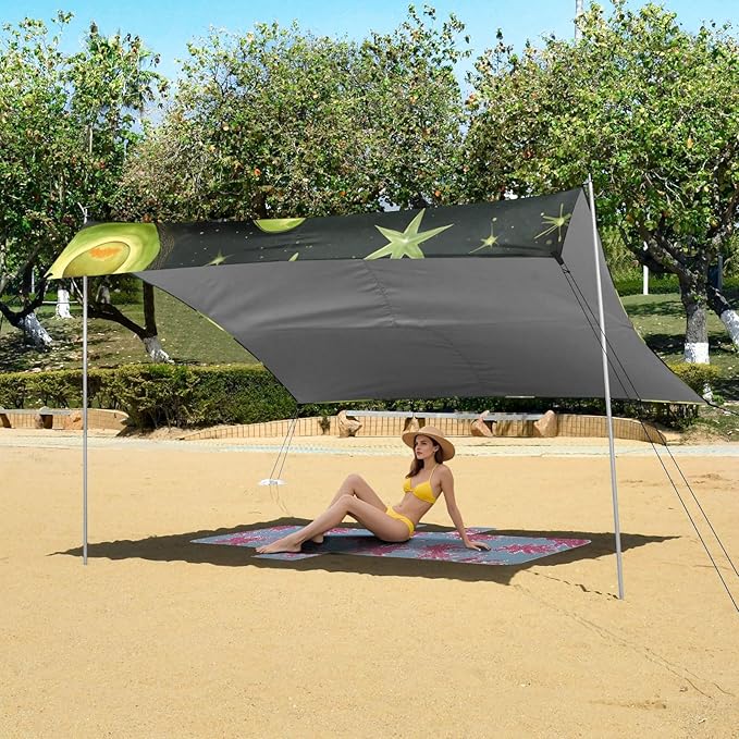 ALAZA Avocado Starrry Sky Beach Tent Sun Shelter Portable Canopy Sunshade for Outdoor Camping Picnics Backyard Fun 10x9 ft